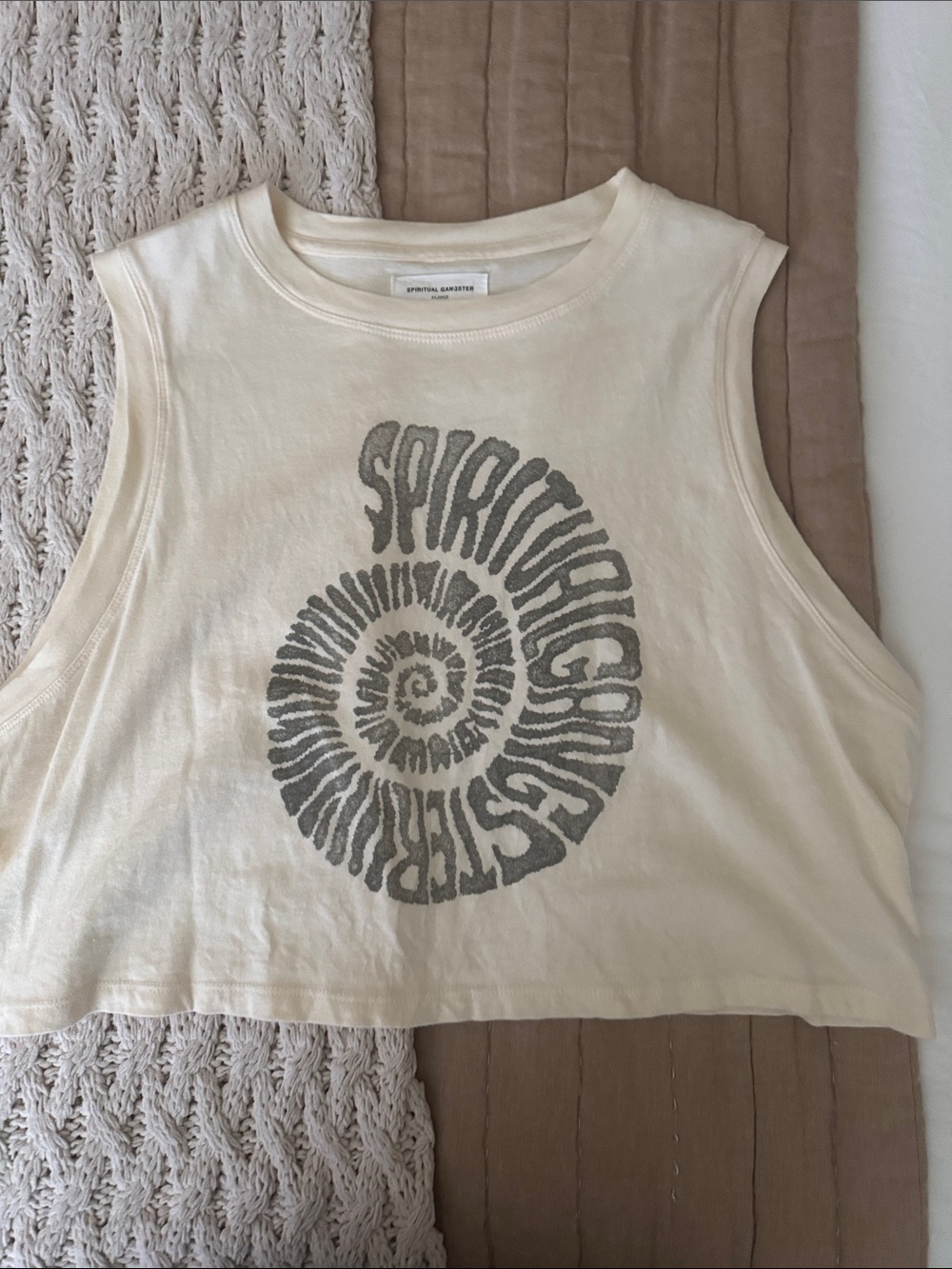 Spiritual Gangster Cream Cropped Graphic Muscle Tank